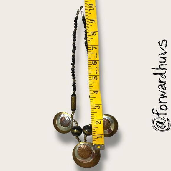 Hand Crafted Tribal-Inspired Necklace – Layered Copper & Silver Tone Discs - Picture 7 of 9